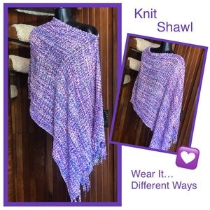 ~ Pink & Purple Cejon Shawl ~ Pink Ribbon Yarn One Size ~ Slip Over ~ Fringed